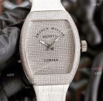 Replica Iced Out Franck Muller V45 Diamond Watch Automatic White Leather Strap 